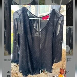 Jennifer Lopez Black Sheer Blouse with Silver Dots